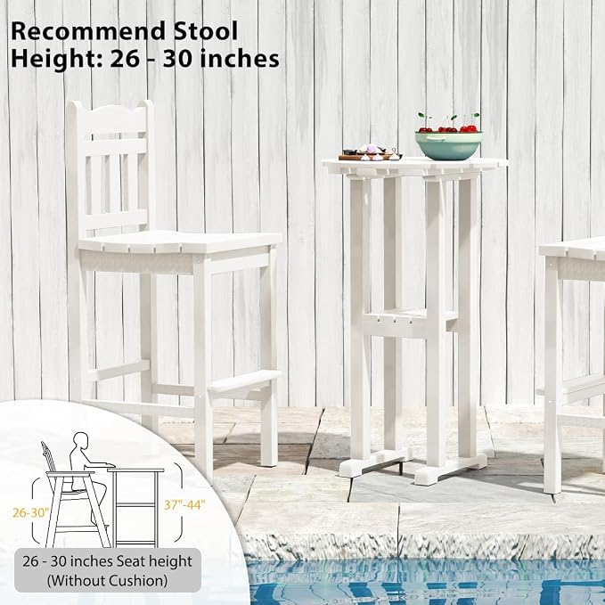 Sundale Outdoor 39 Inches Height Adirondack Bar Table, Patio HDPE Pub Height Round Counter Table, All Weather High Top Bistro Tabl for Outside Deck Porch Balcony Poolside (White)