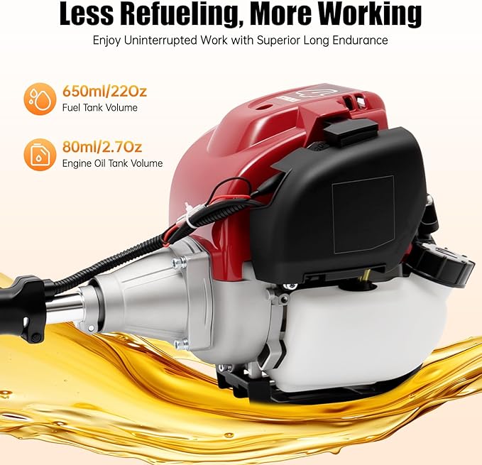 35.88cc Gas String Trimmer, 4-Stroke Weed Wacker with 2 Blade Heads & Shoulder Strap, Weed String Trimmer for Yards Lawn Garden Grass Trimming Wheat Corn Rice Cutting, Red