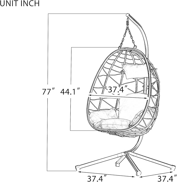 Hanging Egg Chair with Stand, Comfy Indoor/Outdoor Rattan Swing Hammock Chairs, 350lbs Capacity for Patio, Bedroom, Garden (Gray)