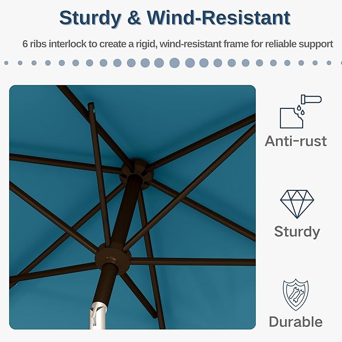 6.5'x10' Rectangular Patio Outdoor Umbrella,Large Coverage with Push-Button Tilt & UV Protection,Sturdy Ribs for Deck,Lawn,Pool,Backyard