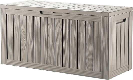 Outdoor Storage Box, 90 Gallon Waterproof Deck Box [Upgraded 3.0], Robust Weatherproof Organizer for Deep-Seat Cushions, Sports Equipment, Lockable Garden Tool Bench Seat, Side Yard, Grey