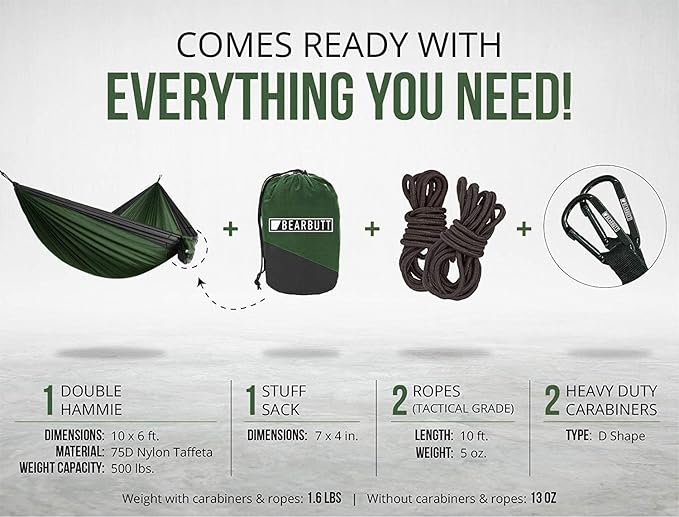 Bear Butt Double Camping Hammock and Bear Butt Kodiak Hammock Straps Bundle