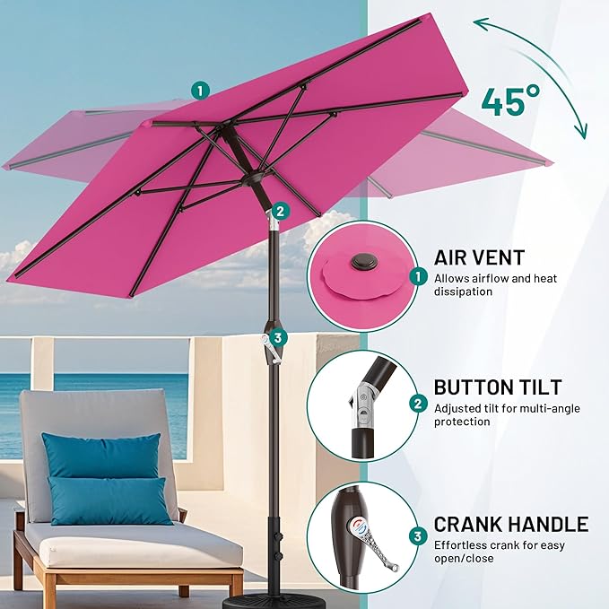 AreShark 7.5FT Patio Umbrella Table Market Umbrella w/Tilt and Crank, Heavy-Duty Outdoor Umbrellas for Pool, Deck, Garden and Backyard, Rose Pink