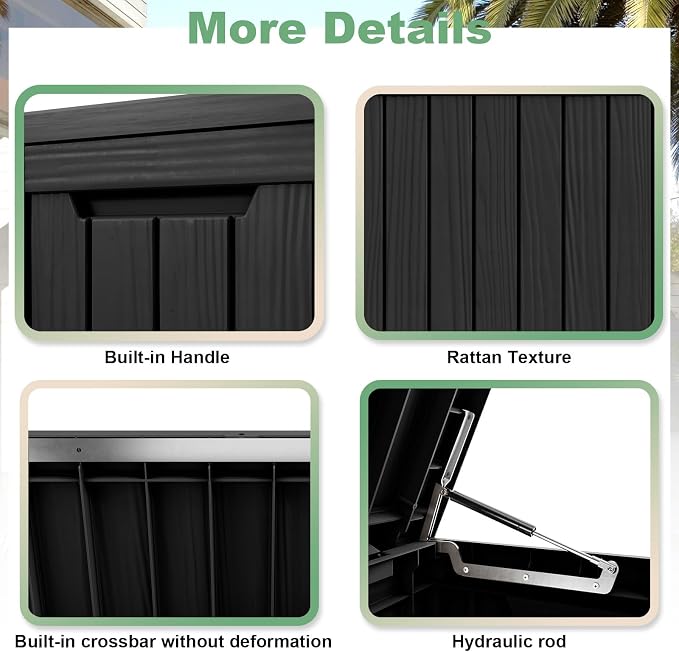 DRATO 80 Gallon Large Deck Box, Outdoor Storage Box for Patio Furniture, Patio Cushions, Gardening Tools, Pool Supplies 480lbs Weight Capacity, Waterproof Resin Storage Boxes (Black, 80 Gallon)