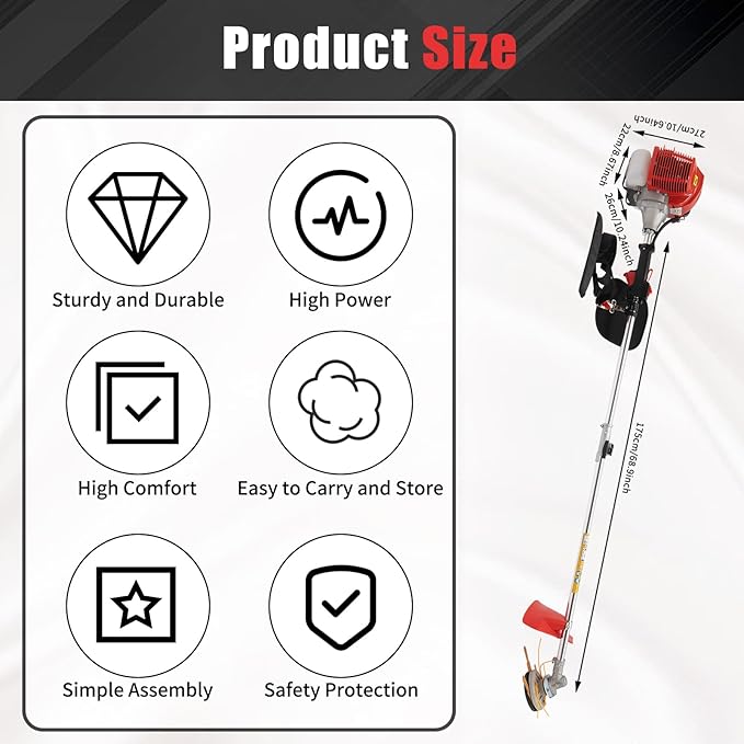 2 Stroke 33cc Gasoline Weed Trimmer Brush Cutter Lawn Edger Grass Weed Eater, Gas Weed Trimmer Gas Weedeaters Grass Trimmer Cordless Gasoline Power w/ 2 Blade Heads