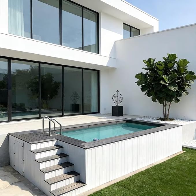 Prefabricated Swimming Pools for Modern Backyard | Custom Container Swimming Pool with Optional Heater & Filter - Stackable & Flexible Outdoor Above Ground Pool for Family Leisure & Kids Vacation