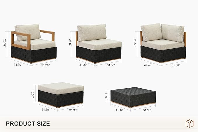 PURPLE LEAF Patio Outdoor Furniture Set 8 Pieces, Premium Leather Outdoor Couch Sectional Sofa, L-Shaped Patio Conversation Sets with Olefin Cushions, Patio Couch for Porch, Balcony, Garden, Black