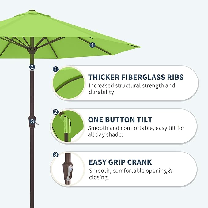 PatioKingdom Patio Umbrella with Push Button Tilt and Crank, Outdoor Market Umbrella with 8 Fiberglass Ribs, UV Protection Table Umbrella for Pool,Backyard,Garden,Deck (Apple Green, 10FT)