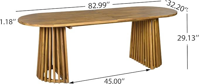 Christopher Knight Home 83" Oval Dining Table with Racetrack Top, Outdoor Acacia Wood Dining Table for 6-8, Large Garden Dining Furniture, Slatted Pedestal Outdoor Furniture, Teak