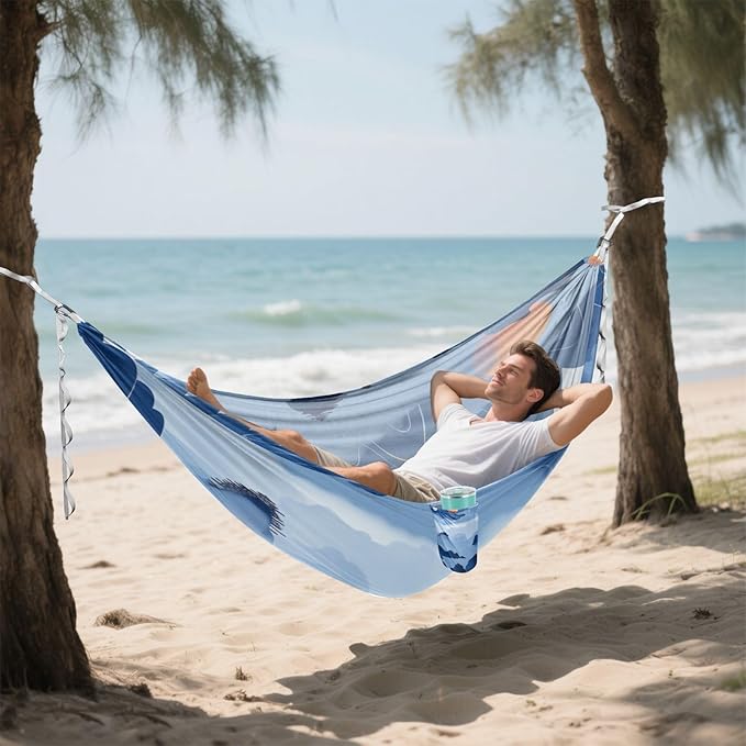 Chinese Pattern Mountain Blue 330lb Capacity Hammocks Cloth Hammock for Camping Travel Accessories hamaca inflable para Piscina