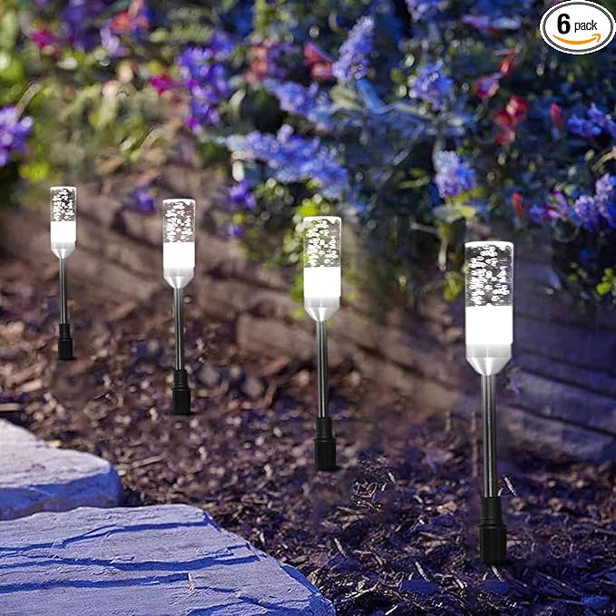 B-right Outdoor Pathway Lights, 6 Pcs LED Path Lights AC Plug 12V Low Voltage Landscape Lighting 570 Lumens, Extendable IP65 Waterproof Outdoor Garden Light for Patio Yard Walkway, Cool White 6000K