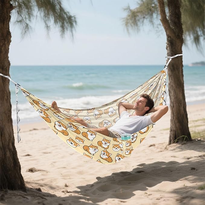 Camping Hammock Outdoor Hammocks for Outside Cute Corgi Beach Trees Portable Lightweight with Pockets Tree Straps Indoor