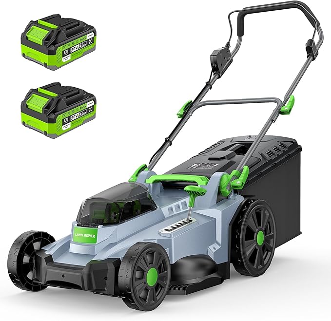 40V Cordless Lawn Mower, 17-Inch Walk Behind Lawnmower with 2 x 20V 4.0Ah Battery, Brushless Motor, 6 Cutting Heights, 50L Grass Bag, for Garden/Patio/Yard/Lawn