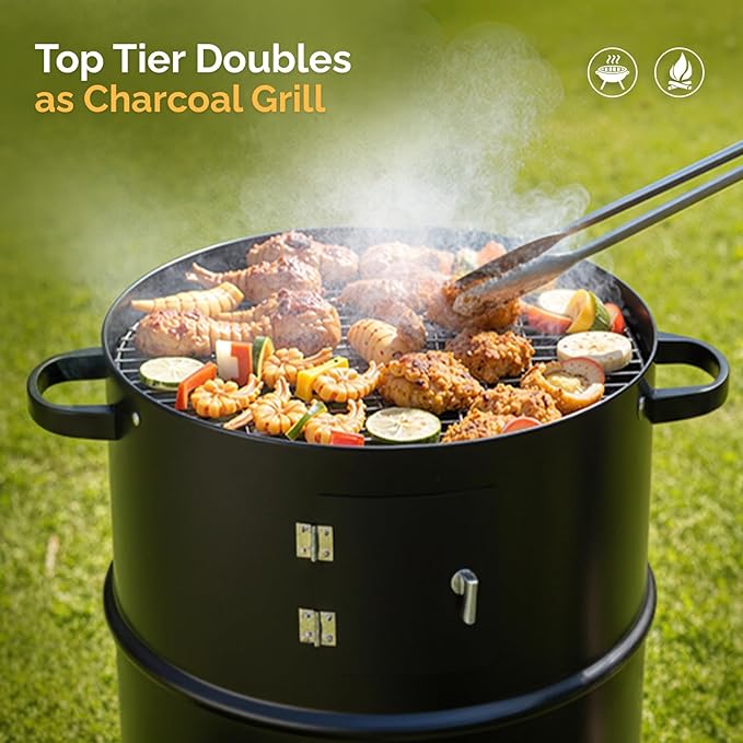 VINGLI Upgraded 18 Inch Vertical Charcoal Smoker, Multi-Layer Round Grill with Thermometer & Chimney, Heavy Duty Outdoor BBQ Smoker for Patio Parties, Backyard Cooking