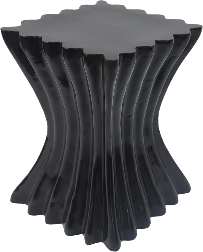 Christopher Knight Home Waven Lightweight Concrete Outdoor Side Table, Wave Design Sofa End Table for Living Room, MGO Patio Accent Table, Garden Stool or Plant Stand, Black