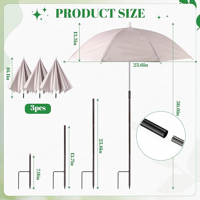 3 Pack Plant Umbrellas for Outdoor Plants Clear Transparent Plant Shade Umbrellas 23.6 Inch with Straight Pole for Potted Plants Seedlings Flowers Garden Beds