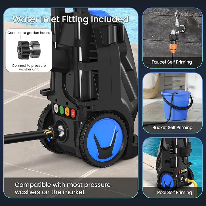 Heavy Duty 5000PSI 4.0GPM Electric Pressure Washer with 33FT Hose, 4 QC Nozzles for Cars/Fences/Patios/Home Cleaning, Deep Blue