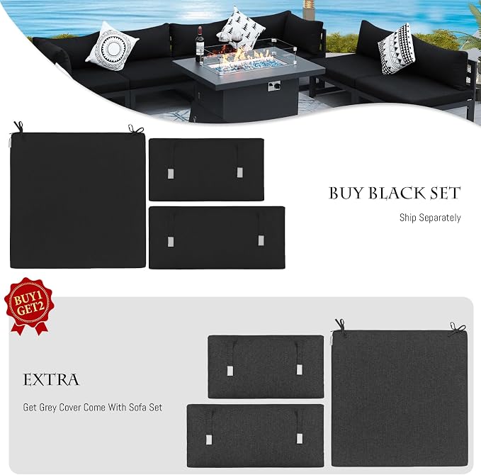 BULEXYARD 11 Piece Modern Aluminum Outdoor Patio Furniture Set with Lounger & Fire Pit Table, Extra Large All-Weather Modular Sectional Couch, 29" Wide Deep Seating Conversation Sofa for Garden, Black