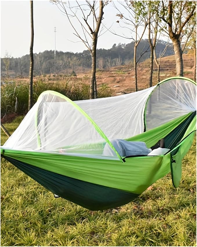 Hammocks, Automatic Quick-Opening Mosquito Net Hammock Outdoor Camping Pole Swing,for Outside(Blue)