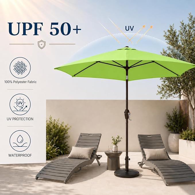 7.5ft Patio Umbrella, Outdoor Table Market Umbrella with Smooth Crank Lift, 6 Windproof Fiberglass Ribs, UPF50+ UV Protection for Deck, Pool, Garden and Backyard