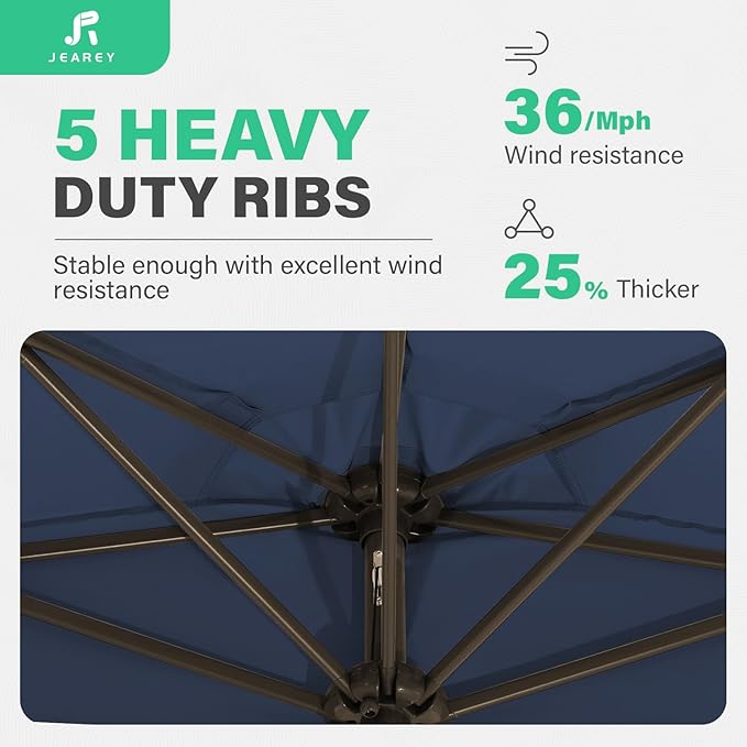 JEAREY 9ft Half Umbrella Outdoor Patio Umbrella Market Umbrella with Crank, 1/2 Round Wall Umbrella 5 Sturdy Ribs UV Protection for Pool Garden Balcony Deck, Purplish Blue