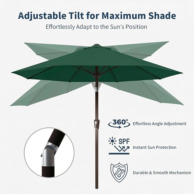 9FT Patio Umbrella Outdoor Table Umbrella w/Push Button Tilt and Crank, 8 Sturdy Ribs, UV Resistant Waterproof Market Umbrella for Pool, Deck, Backyard, Garden, Forest Green