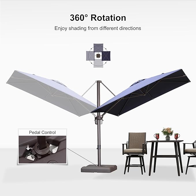 PURPLE LEAF 8' X 8' Cantilever Patio Umbrella Antique Bronze Square Umbrella with 360° Rotation and Aluminum Offset Hanging Outdoor Umbrella for Pool Garden Backyard Deck, Navy Blue