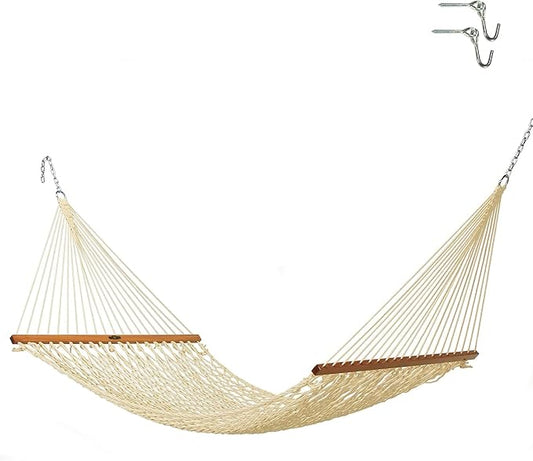 Original Pawleys Island Single Oatmeal DuraCord Rope Hammock – 12 ft. x 50 in., 1-Person, 450 lb Capacity, Oak Spreader Bar, Zinc-Plated Hardware, Handcrafted in the USA