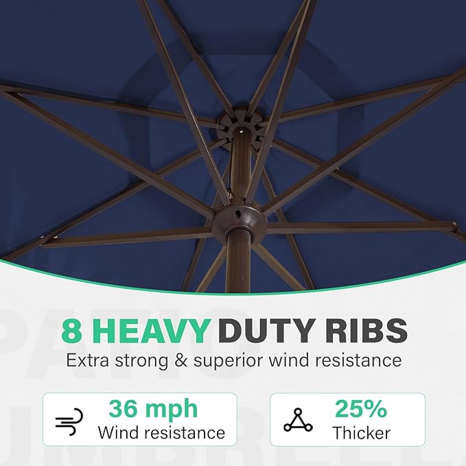 JEAREY 9 FT Patio Umbrella Outdoor, Table Umbrellas Market Umbrella w/Push Button Tilt/Crank, 8 Sturdy Ribs(Navy Blue)