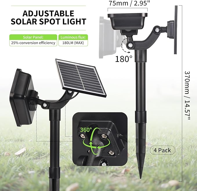 Solar Spot Lights Outdoor, 72 LEDs Landscape Lighting with 3 Lighting Modes and Auto On/Off, 360° Adjustable IP65 Waterproof Solar Powered Landscape Lights for Yard, Garden, Pathway, 4 Pack