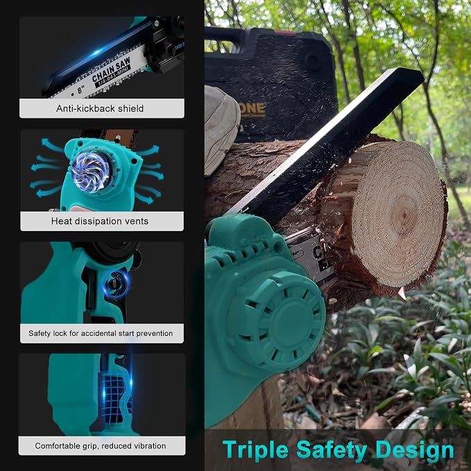 Mini Chainsaw, 8 inch & 6 Inch Portable Electric Chainsaw, 2026 Upgrade, Small handled Chain saw Cordless with 2 Batteries & Auto Oiler for Trees Branches, Garden, Yard, Power Gifts for Men Dad (Blue)