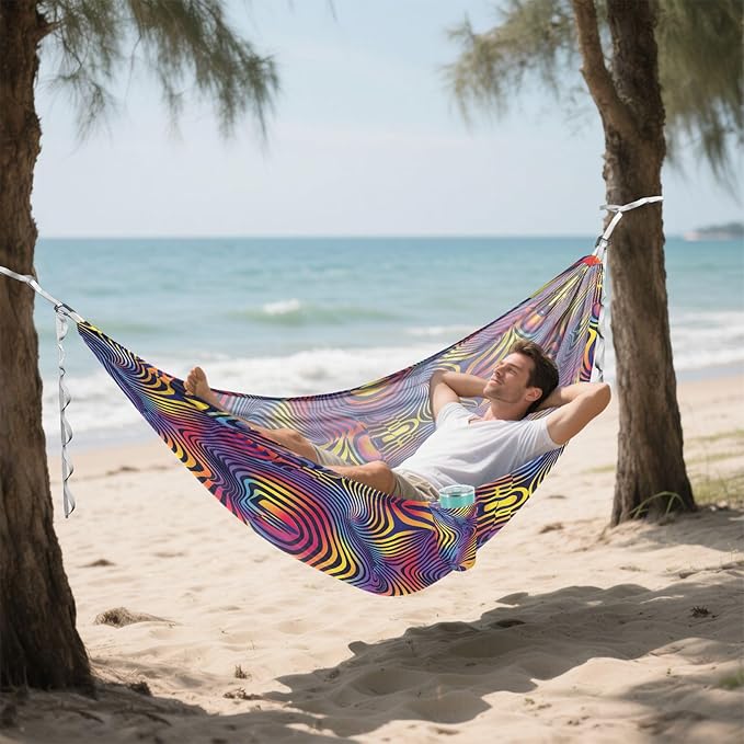 Camping Hammock Outdoor Hammocks for Outside Psychedelic Beach Trees Portable Lightweight with Pockets Tree Straps Indoor