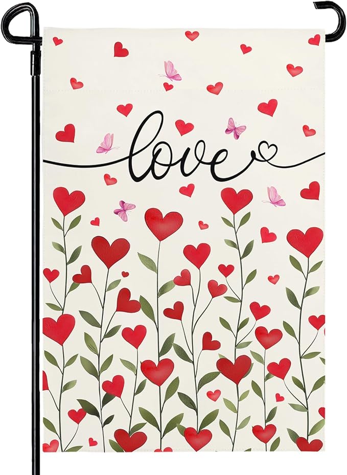 Valentines Day Garden Flag 12x18 Inch Double Sided Love Heart for Anniversary Wedding Yard Outdoor Decorations