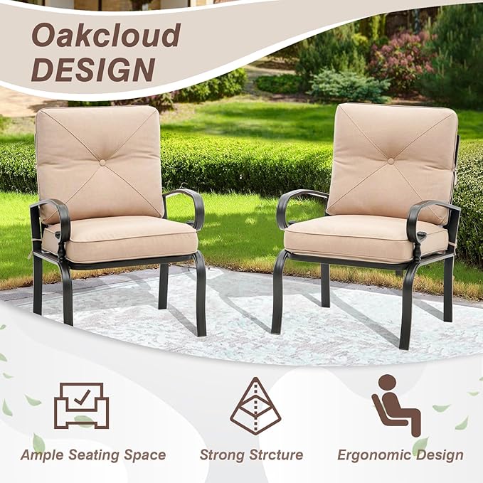 7-Piece Outdoor Metal Furniture Sets Patio Conversation Set, Wrought Iron Loveseat, 2 Dining Chairs, 2 Spring Chairs and Coffee Table, Brown
