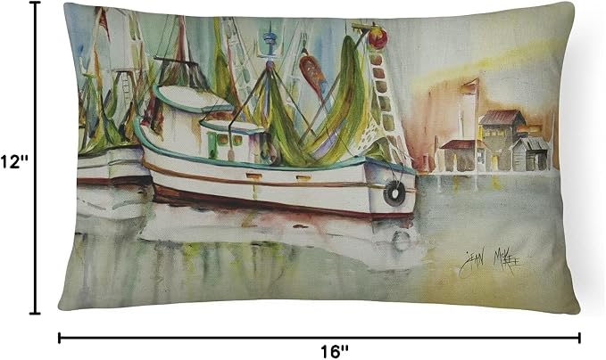 Caroline's Treasures JMK1068PW1216 Ocean Springs Shrimper Canvas Fabric Decorative Pillow Machine Washable, Indoor Outdoor Decorative Pillow for Couch, Bed or Patio, 12HX16W
