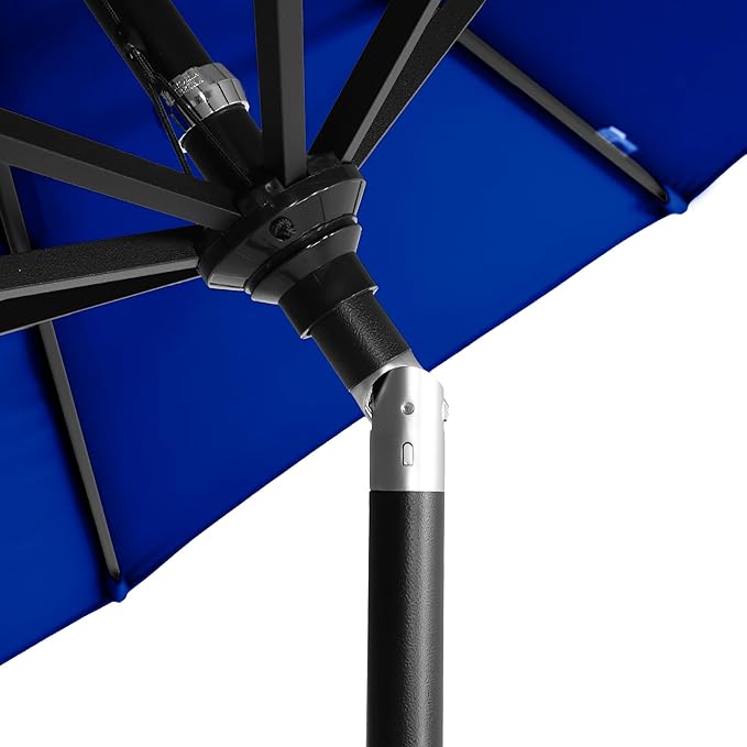 California Umbrella 12-Year-Non-Fading, 9Ft Premium Sunbrella Patio Umbrella, Hand-Crank, Button-Tilt, Black Frame, True Blue Fabric