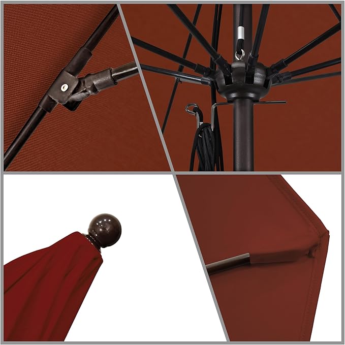 California Umbrella 11Ft Commercial Grade Sunbrella Fabric Market Umbrella, Pulley Lift, Aluminum/Fiberglass, 2mm pole wall, Bronze Frame, Jockey Red Fabric