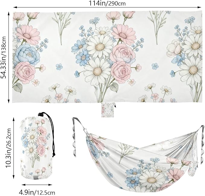 Pastel Floral Bouquet Hammocks for Camping with Portabl Carry Bag Hanging Hammock Outside Beach Patio Garden