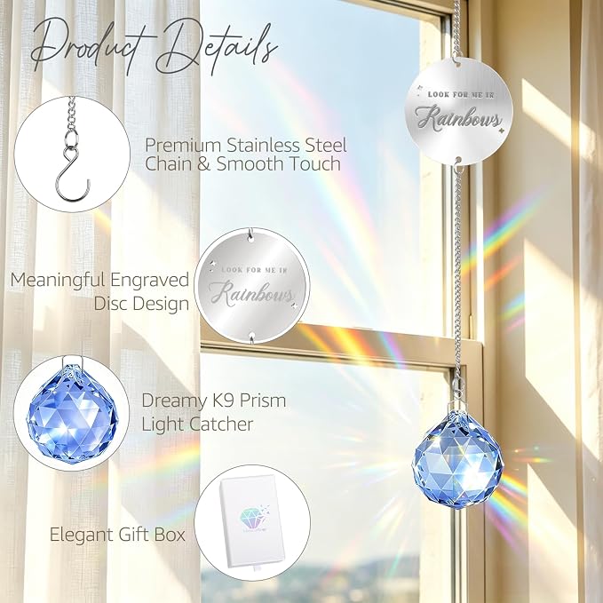Mooncraftlogy Memorial Gift for Loss of Loved One, Light Crystal Suncatcher | Unique Sympathy Idea, Navy Blue Prism Crystal Ball, Grief Rainbow Sun Catcher, Bereavement Box for Mom Dad Son Daughter