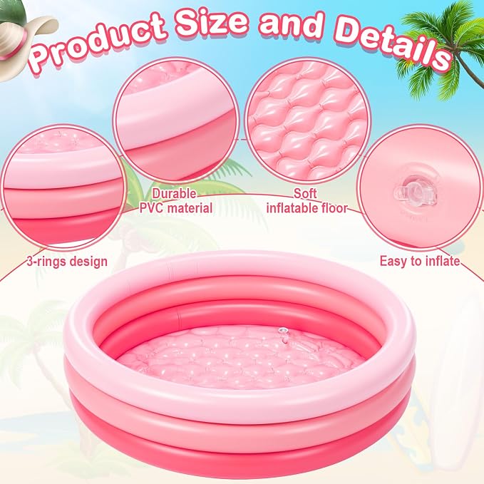 VioraWhite 6 Pack Inflatable Kiddie Pool for Toddlers 34"x10" Pink Blow up Kids Swimming Pool Small 3 Rings Round Baby Pools for Indoor Outdoor Water Game Play Center