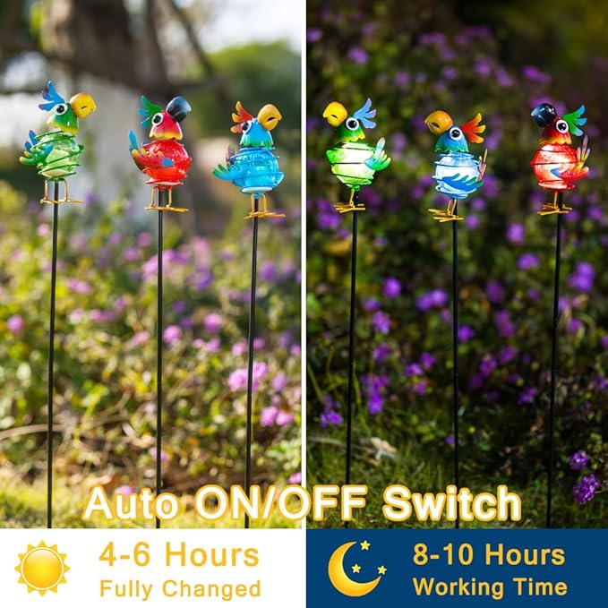 Solar Garden Stake Lights 3 Pack,Bird Figurine Decorative Lights with Solar Powered for Pathway Garden Lawn Patio Porch Yard Decoration