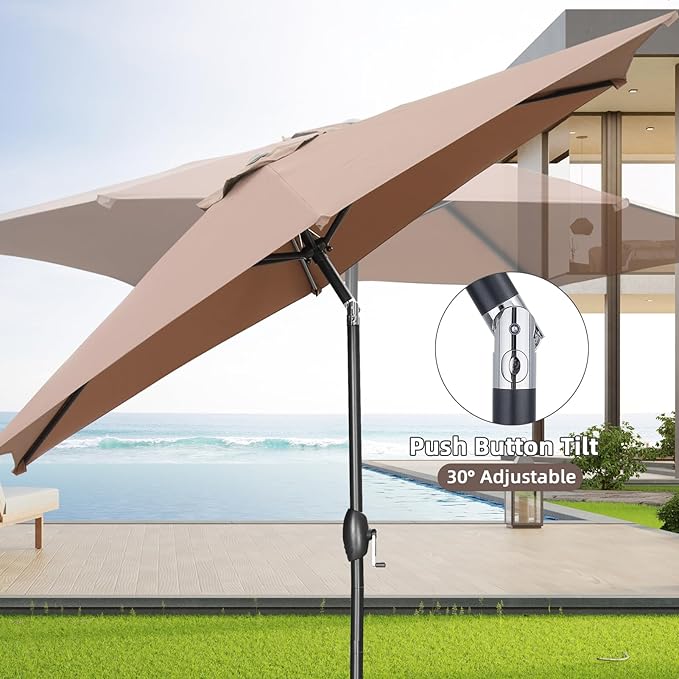 9ft Patio Umbrella Outdoor Portable Table Market Umbrella with Push Button Tilt/Crank,Coffee
