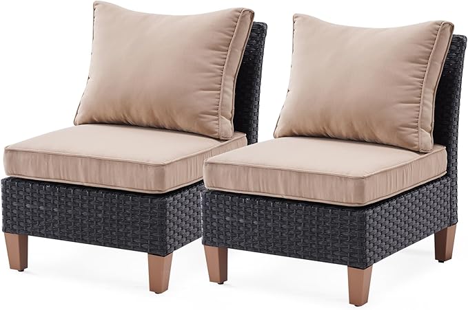 Soohow Small Patio Furniture Set of 2, Patio Sectional Furniture Set with Cushions, Outdoor Wicker Chairs Armless Sofa, Customizable Outdoor Wicker Sofa for Garden, Balcony, and Backyard