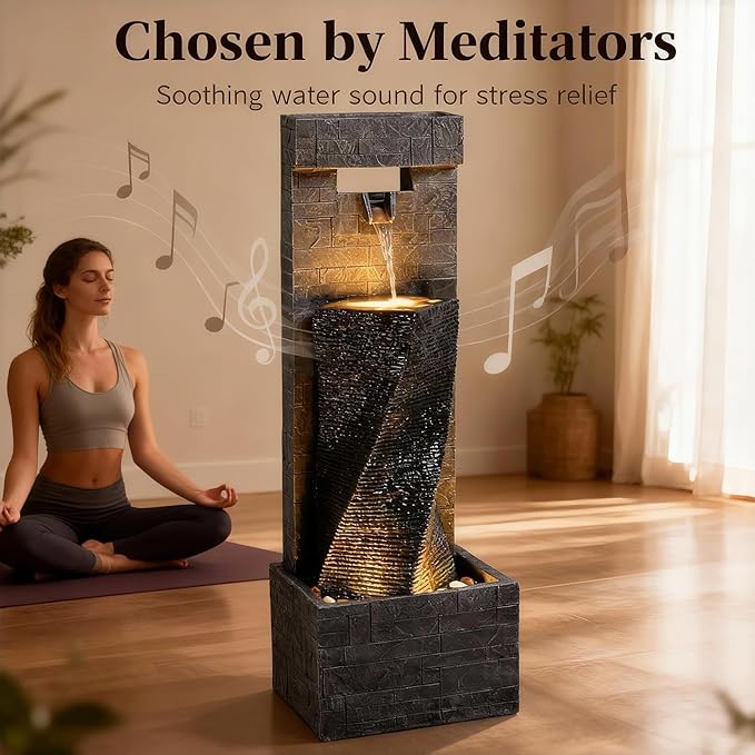 39.8" H Large Modern Indoor Water Fountains Floor Standing Waterfall Fountain for Indoor or Outdoor with LED Lights and Pump for Deck, Patio, Porch, Garden, Yard Decor