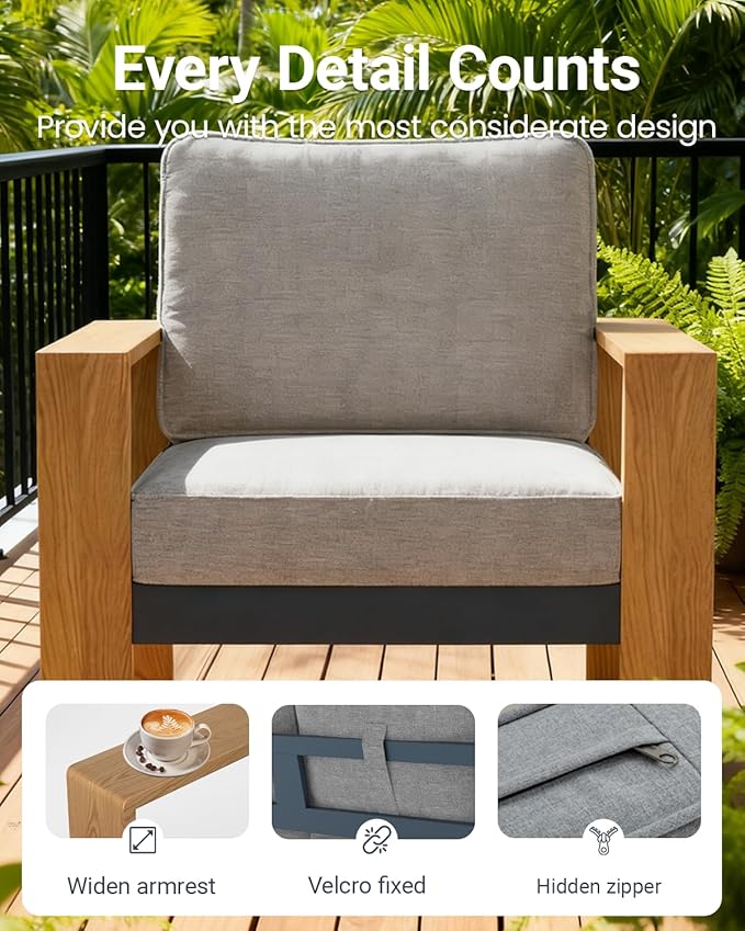 Oversized Aluminum Outdoor Patio Chair Set, 2-Piece Modern Sectional Conversation Sets with Fire Pit Table, Wide Seat and Thick Cushions