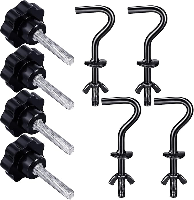 Therwen 8 Pcs Hammock Hardware Kit Heavy Duty Hammock Stand Hook Replacement Thread Hand Knob for Swing Chair Patio Umbrella Base Garden(Black)