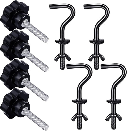 Therwen 8 Pcs Hammock Hardware Kit Heavy Duty Hammock Stand Hook Replacement Thread Hand Knob for Swing Chair Patio Umbrella Base Garden(Black)