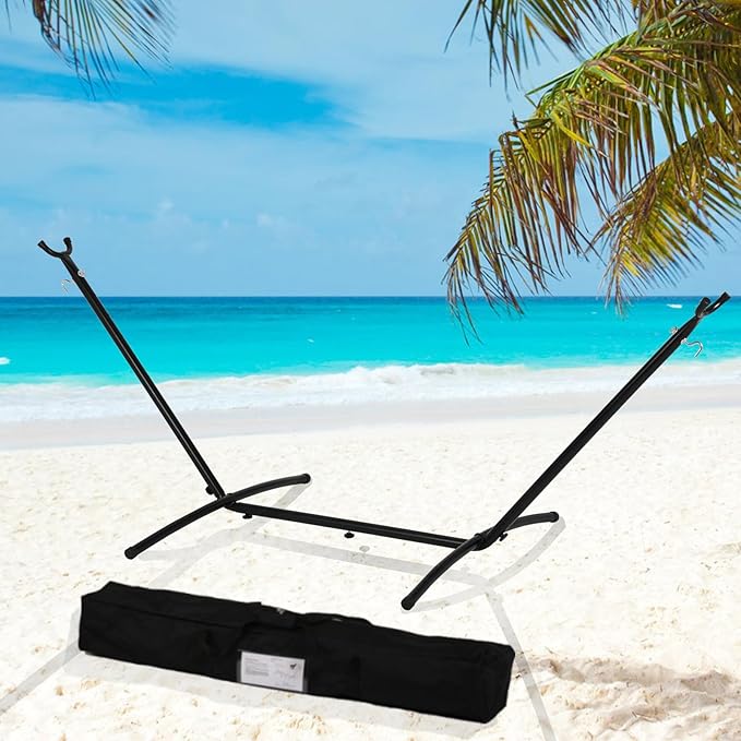 Hammock Stand Only, Heavy Duty Adjustable Steel Hammock Stand 9 Ft, Hammock Base with Portable Carrying Case, Adjustable 6 Optional Hook Positions, Easy to Assemble, Black, 400 LBS Capcity