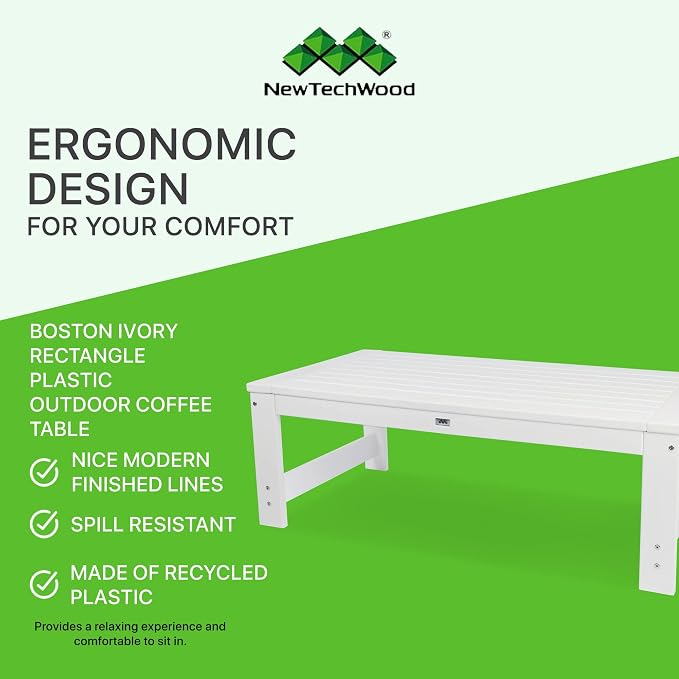 NewTechWood Boston Ivory Rectangle Plastic Outdoor Coffee Table