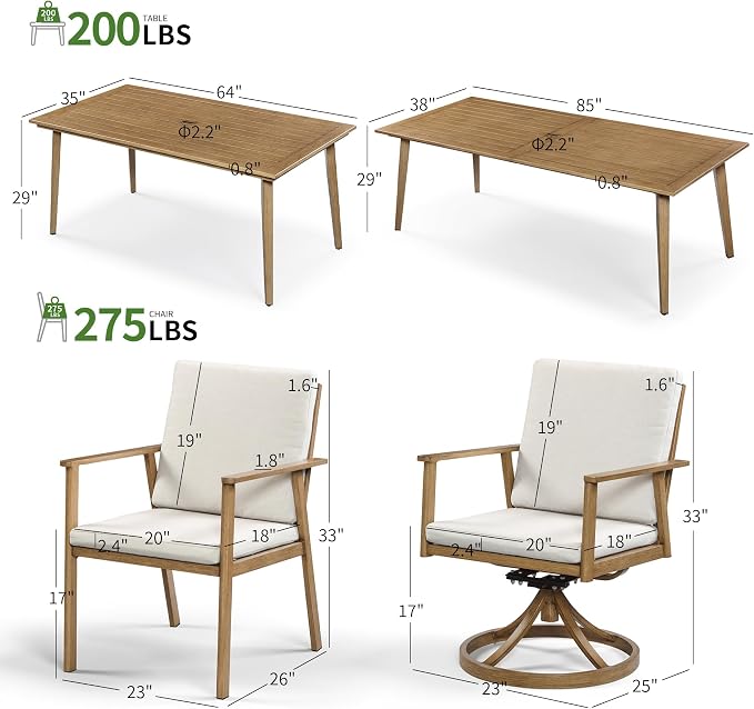 Outdoor Dining Set, Patio Dining Swivel Chairs Set of 2, Aluminum Patio Rocking Chairs with Washable Cushion, 2 Pieces All Weather Patio Furniture Sofa Chairs for Backyard, Garden, Poolside